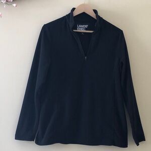 Lands' End Fleece Jacket Quarter Zip Black Size M